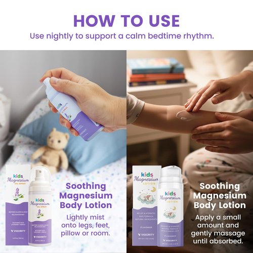 Kids Magnesium Lotion & Magnesium Sleep Spray Set - Calming Lavender Magnesium Oil Spray for Kids Bedtime + Soothing Body Lotion for Nighttime Legs & Feet Comfort, Aromatherapy Lavender & Neroli