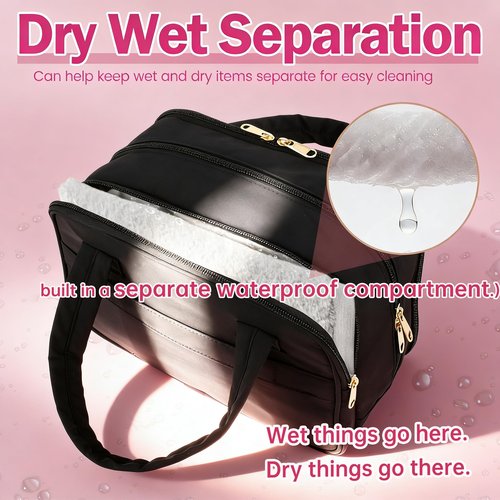 LSCSJUNS 2Pack Travel Toiletry Bag, 10L Wet Dry Separation Toiletry Bag With Handle, Waterproof Two Way Zipper Cosmetic Travel Large Capacity Compartmental Makeup Organizer Bag for Travel Trip