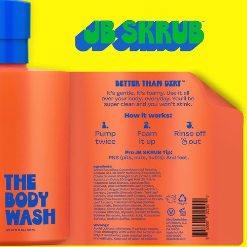 JB SKRUB Boys Body Wash - pH-Balanced Citrus Foaming Wash for Kids & Teens | 14 oz, Gentle & Odor-Fighting