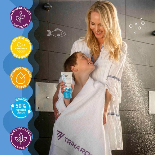 TRIHARD Kids Swim Face and Body Wash, Gentle Chlorine Removal Cleanser After Pool or Ocean, Daily Wash for Children Post Swim, Kids Cleanser for Chlorine and Saltwater