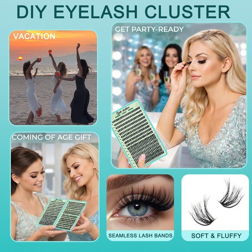 FebFeb Lash Clusters Kit 640pcs Eyelash Cluster Extensions 30D+40D Curl Individual False Eyelashes Natural Fluffy Mink Lash Clusters Extension Kit (9-16mm with Lash Bond&Seal,Brush,Tweezers)