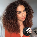 NOSTALGIA Half Wig Kinky Curly Flexi-Fit Invisi 3 in 1 Wigs Flip Drawstring Wig Glueless Synthetic With Natural Density Ready to Go Headband Wig for Women 16Inches(Black Mix Dark Brown 1B/33)