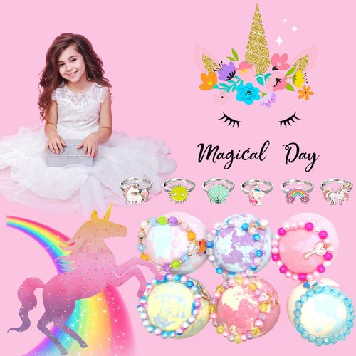 Unicorn Bath Bombs with Surprise Inside Easter Basket Stuffers for Kids Girls, Bath Bombs Surprise Birthday Gifts Unicorn Gifts Easter Gifts for Kids Girls with Jewelry Toys Inside