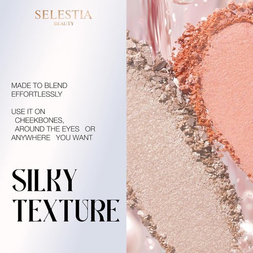 SELESTIA BEAUTY Powder Highlighter - Divine V | Radiant Glow for All Skin Tones, Easy Application, 0.53 oz