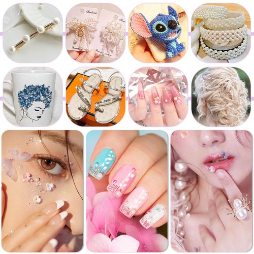 8000Pcs Flatback Pearls for Crafts, Cridoz Assorted Sizes Half Round Pearl Beads Rhinestones for Nails, Makeup, Shoes, Handmade Art Work