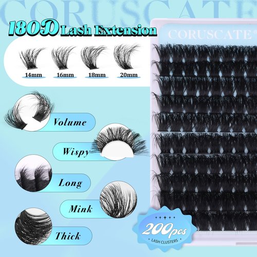 Fluffy Lash Clusters Long Eyelash Clusters, 180D Thick Cluster Eyelash Extensions 14-20mm Individual Lashes Look Like Lash Extension 170pcs Dramatic Eyelashes DIY Volume Lashes Strip