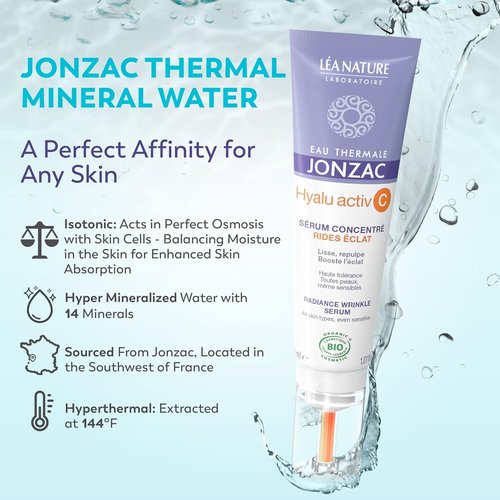 Eau Thermale Jonzac Organic Hyalu Activ C Serum - 5X Stable Vitamin C & Hyaluronic Acid for Brighter, Plumped Skin - 1.01 Fl Oz