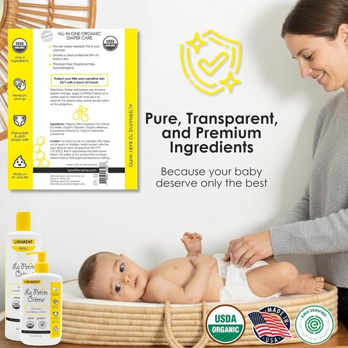 La Petite Creme Diapering Lotion - Gentle Moisturizer & Skin Cleanser with Organic Ingredients | 20 oz