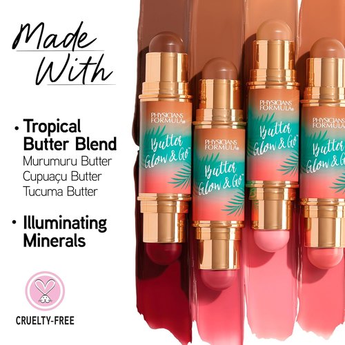 Physicians Formula Butter Glow & Go Multiuse Stick - Ultra-Creamy Murumuru Butter Formula | Radiant Beach Bum Plum Finish