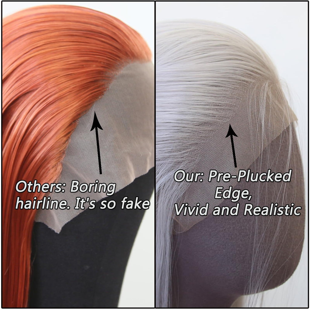 Zigzag Hair Lace Front Wigs - Long Straight Synthetic Pre Plucked with Natural Hairline, Heat Resistant, Glueless Silver Synthetic Lace Wig