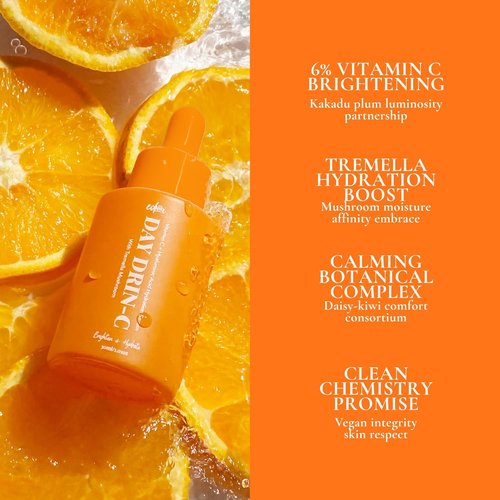 DAY DRIN-C 2 in 1 Face Hydration Serum - Vitamin C & Hyaluronic Acid for Moisturizing & Plumping, 1.01 oz