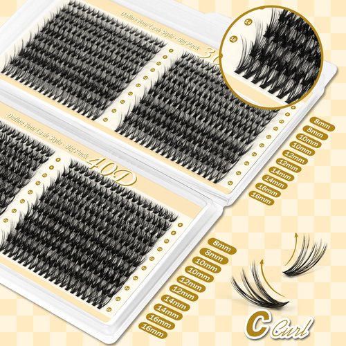 FLOMAZE Lash Clusters Kit, 800 pcs Lash Clusters Eyelash Extension Kit, 30D-40D Individual Lashes Kit, 0.07mm Thickness Soft False Lashes with Lash Bond and Seal (30D/40D, 8-16mm)