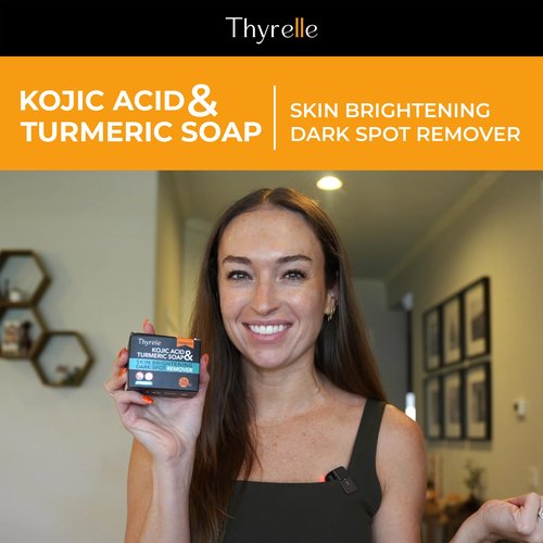 Thyrelle Kojic Acid and Turmeric Soap (3.5 oz) I Kojic Acid Soap for Body and Face I Turmeric soap bar with Panthenol, Vitamin C, Vitamin E and Prebiotics