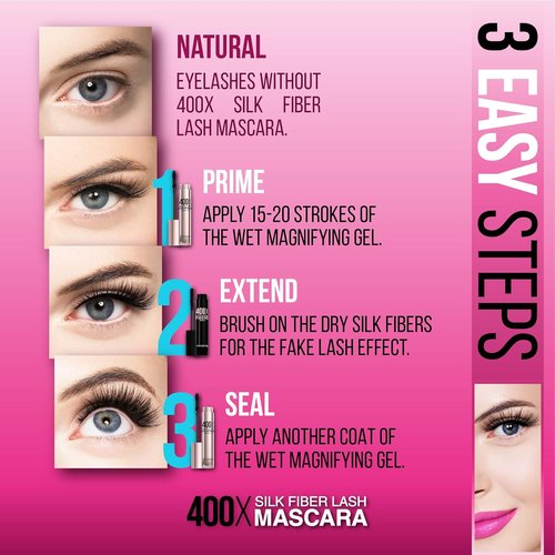 Skiennix 400X Pure Silk Fiber Lash Mascara - Ultra Black Volume & Length, Waterproof & Easy to Apply