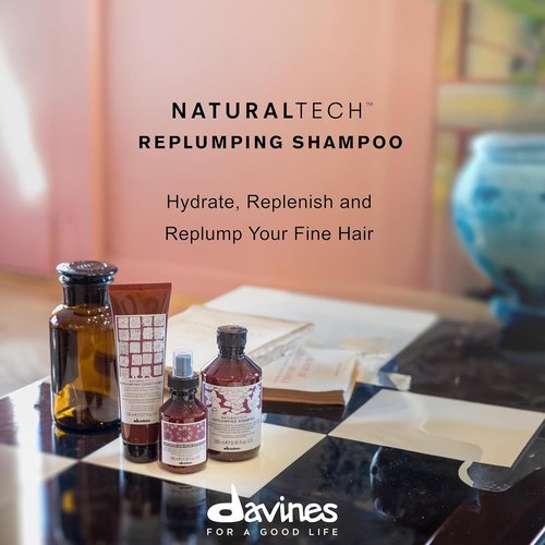 Davines Naturaltech Replumping Shampoo - Moisturizing Formula for Fine Hair | 8.45 Fl Oz with Plum Phytoceuticals