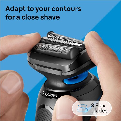 Braun Series 5 Electric Shaver for Men - Wet & Dry Razor with Turbo Mode, Beard Trimmer & Charging Stand - Blue