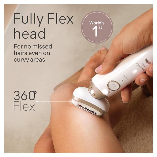 Braun Silk-épil 9 Flex Epilator - 360° Flex & Pivoting Head, Wet/Dry Use, Includes Shaver Head & Trimmer Comb, Tinted Gold