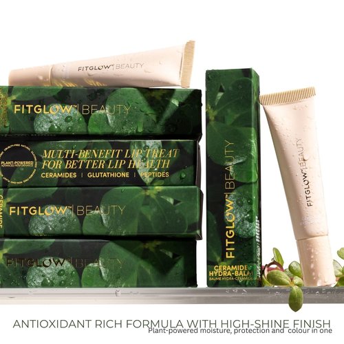 Fitglow Beauty Ceramide Hydra-Balm Lip Gloss - Hydrating Lip Serum with Peptides & Glutathione | Plumping Anti-Aging Care | 12g - Bare
