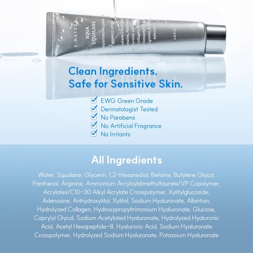 S. Nature AQUA SQUALANE MOISTURIZING CREAM | Face Moisturizer for Dry and Sensitive Skin, Vegetable Squalane 150,00ppm, Long-lasting Hydration, Pore Care Cream, Korean Skin Care (2.7 Fl Oz, 80ml)