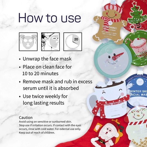 SpaLife Beauty Stocking Stuffers Christmas Face Mask Bundle | Korean Facial Masks | Hydrating, Smoothing, Refreshing and Clarifying Sheet Mask Set | Christmas Stocking Stuffers for Women | 12 Pack