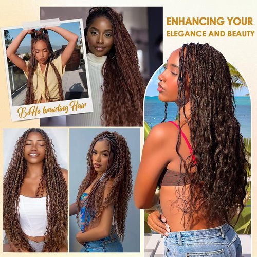 Human Braiding Hair for Boho Braids 100% virgin Human Hair 110g 16-24 Inch Curly Knotless 12A Deep Wave Bulk Bohemian Braiding Hair for 2 Bundles/Pack Extensions (4#-Deep Wave, 16 Inch)