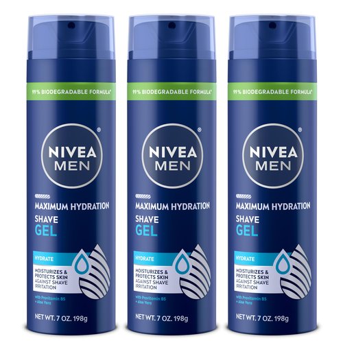 NIVEA MEN Maximum Hydration Shave Gel, with Aloe Vera and Provitamin B5, Shaving Gel for Men, 7 Oz Can, Pack of 3