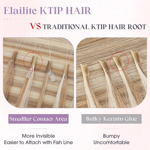 Elailite K Tip Hair Extensions Human Hair Real Remy Hair Golden Brown & Bleach Blonde 14 Inch U Tip Ktip Utip Keratin Bond Hot Fusion Pre Bonded Hair Extensions for Women 50G 50Strands