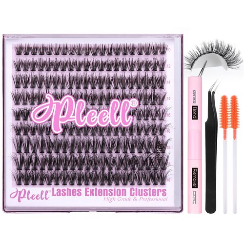 Fluffy Lash Extension Kit Wispy Eyelash Extension Kit 10-18MM Natural Lash Clusters 180PCS Cluster Eyelash Extensions with Lash Bond and Remover and Lash Applicator DIY Lashes Extension by Pleell