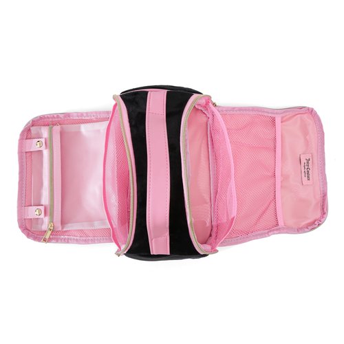 Juicy Couture Black Makeup Bag Cosmetics Organizer Travel Essentials Bowler Vintage Style Velour Rhinestone Crown