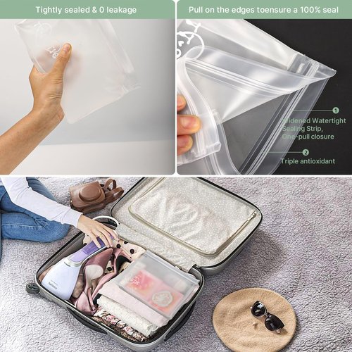 8 Pack Clear Toiletry bags, TSA Approved Quart Size Zipper Bags, PEVA Material BPA Free Leakproof Travel Makeup Cosmetic Bags, Carry on Airport Airline Compliant Bags for Wome&Men