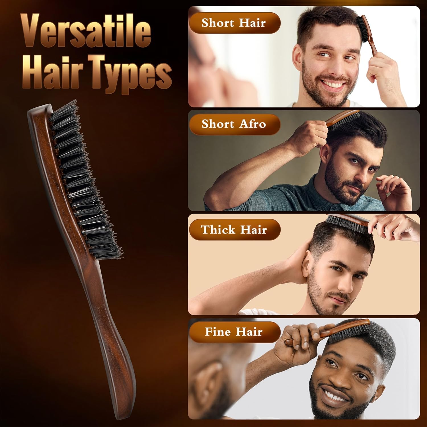 STYLEMATE Hair Brush for Men - Nylon Bristles for Thick Hair | Natural Black Walnut Handle