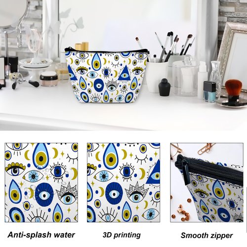 DEMACYA Makeup Bag Abstract Evil Eye Cosmetic Bag for Women, Waterproof Large Capacity Travel Toiletry Organizer 9.5×5.9 Inch