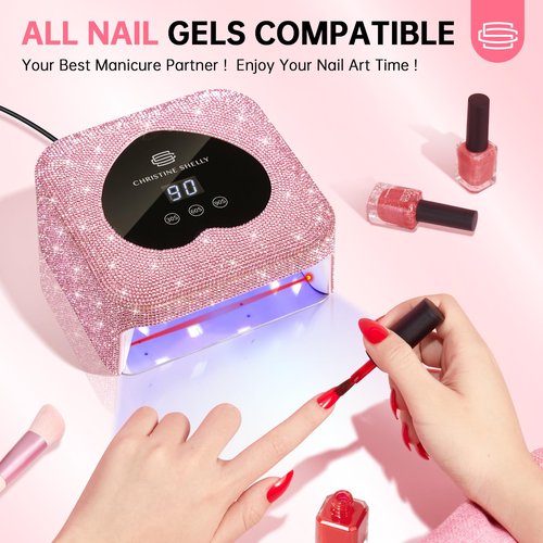 UV Nail Lamp, CHRISTINE SHELLY UV Light for Gel Nails, 48W Plug-in Mini Diamond Nail Lamp Nail Dryer with Touch Control Auto Sensor and 3 Timer Settings Nail Light Curing Lamp, Home
