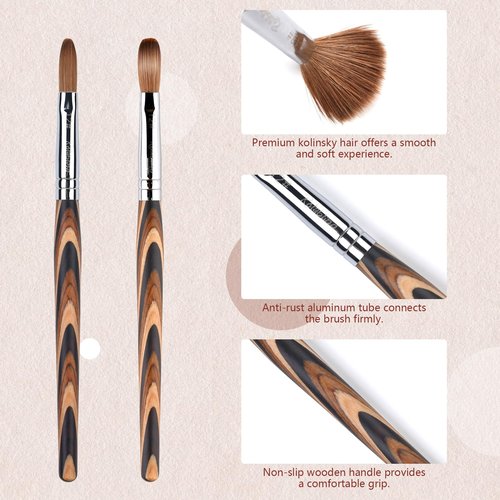 Rolabling Acrylic Nail Brush Red Wooden Kolinsky Nail Brush Spiral Pattern Handle Nail Brushes for Acrylic Application Extension 3D Carving Manicure Tool for Salon or DIY at Home (6#)