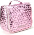 Juicy Couture Pink Makeup Bag - Shiny Puffer Heart Organizer with Hanging Hook for Travel Essentials