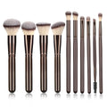 YJ-Anyue 10 Piece Black brown Makeup Brushes - Wooden Handle with Soft Synthetic Bristles,for Face & Eye Makeup|Professional Makeup Brushes set for Women & Girls|