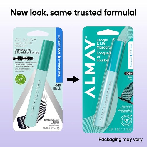Almay Lengthening Mascara - Volume & Lift, Hypoallergenic & Fragrance-Free, Waterproof Black, 0.24 fl oz