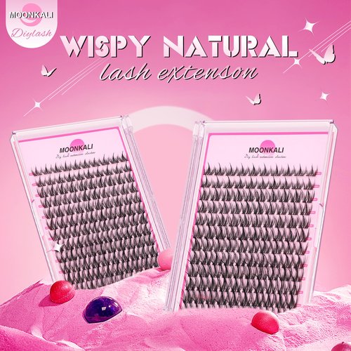 MOONKALI Natural Lash Clusters Wispy Fairy Eyelash Extensions 10-16MM CC Curly Manga Eyelash Clusters 120Pcs Individual Versatile DIY Lash Extension, Black