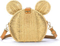 Skiennix Round Rattan Straw Bag - Handmade Cute Mouse Ear Wicker Purse | Crossbody Shoulder Handbag