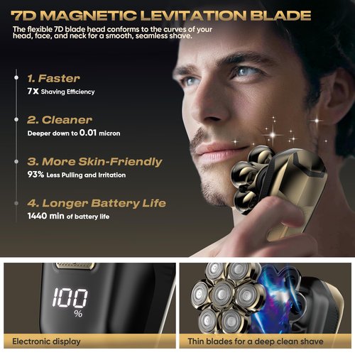 Electric Shaver for Women, Electric Razor with 7D Magnetic Shaver Heads, Wet Dry Waterproof Bald Head Trimmer Kit for Women & Men, Nose Ear Hair Trimmer, USB Rechargeable Clippers, Purple