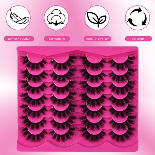 False Eyelashes Faux Mink Lashes Cat-Eye Look 18MM Wispy Long 3D Volume Fake Eyelash Strips 14 Pairs Pack,by INSPEAUTY