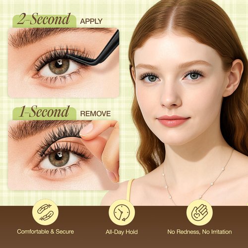 LASHVIEW Self Adhesive Eyelashes Natural Look Press On Lashes No Glue Need Eyelashes Reusable Cat Eye Wispy Self-adhesive False Lashes with Replacement Strips 5 Pairs(CV122)