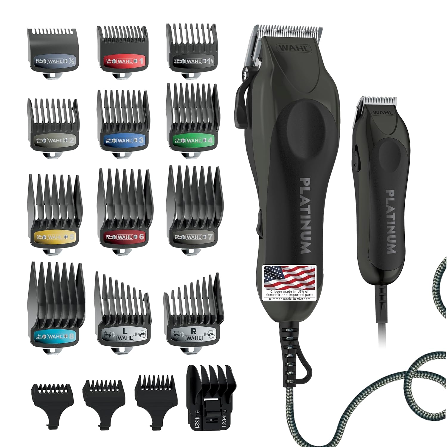 Wahl USA Pro Series Platinum Hair Clipper & Trimmer - Home Haircutting with Color-Coded Combs | Model 79804-100