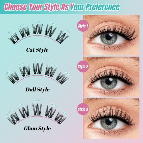Lash Clusters Kit 144pcs Wispy Eyelash Extensions Kit 3 Styles Eyelash Clusters Individual Lashes Extension Kit with Lash Bond and Seal, Remover, Lash Tweezers DIY at Home(SMH,C-Mix8-16mm Kit)