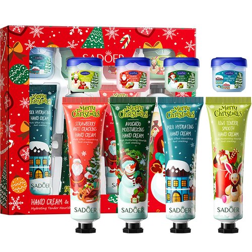 8Pcs Christmas Hand Cream Lip Balm Gift Set,Deep Moisturizing Lip Mask Hand Lotion Cream Travel Set，Deep Moisture, Moisturize Lips, Lubricate Hands for Women Mom Girls