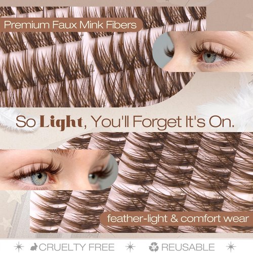 Anime Cluster Lashes Brown Cluster Eyelash Extensions Fairy Eyelash Clusters Wispy Lash Clusters Dark Brown Individual Lash C-Curly Lash Extension Spiky Manga DIY Eyelashes Pack (108Pcs, 10-16MM)