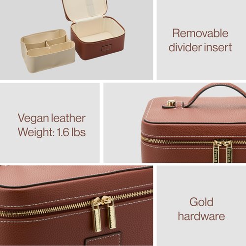 ETOILE - Vanity Case Ginger Brown - Stylish Travel Makeup Bag Organizer with Dividers