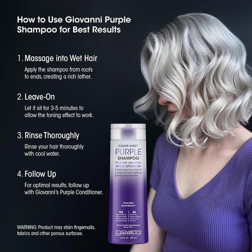 Giovanni Color Chic Purple Shampoo - Reduces Brass & Yellow Tones, Adds Shine | 13.5 fl oz
