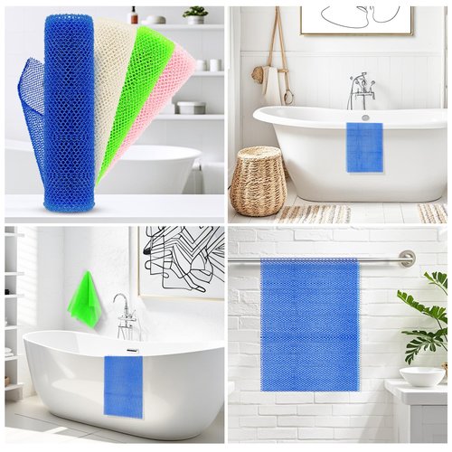 SpiralScgv 4 Pieces African Net Sponge – Premium African Net Sponge for Deep Exfoliation Quick-Dry and Reusable Mesh for Smooth Skin（Black Blue White Pink）