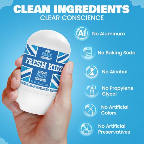 Fresh Kidz Hair & Body Wash 16.9 fl.oz. and 2 Roll On Deodorants 1.86 fl.oz. for Kids and Teens - Boys Blue Set
